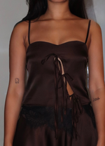 Load image into Gallery viewer, ESPRESSO SATIN TIE- FRONT CAMI