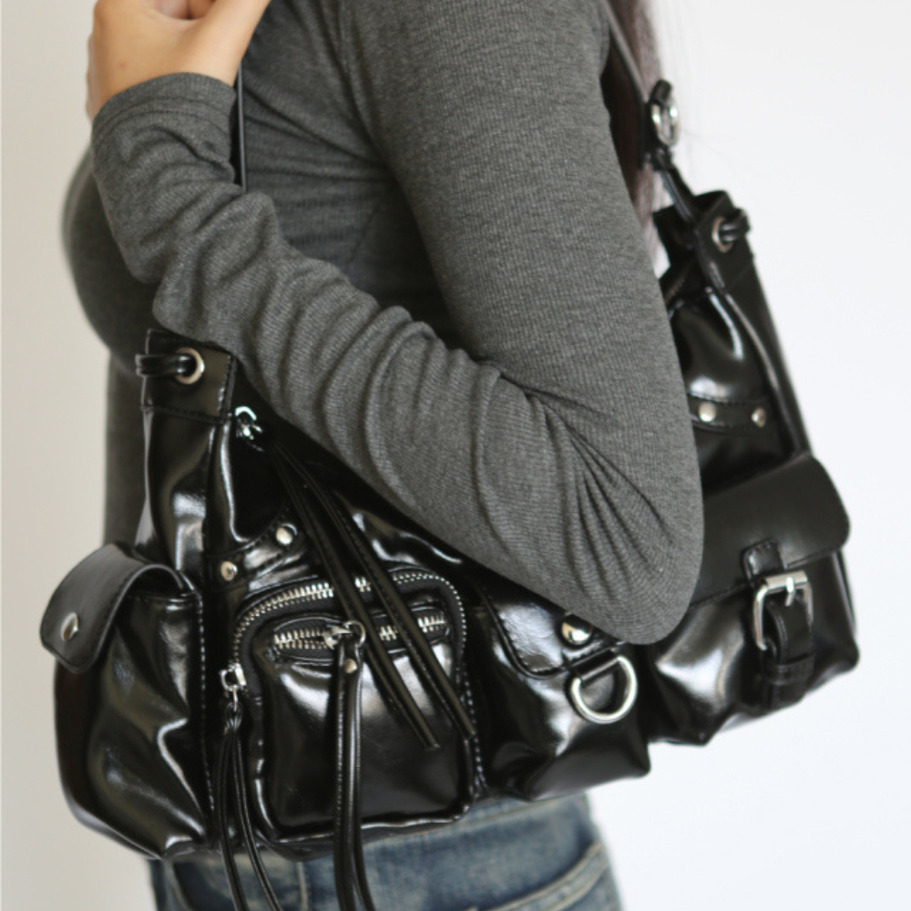 バッグ Y2K leather shoulder bag 2way grunge ショルダーバッグ バッグ vintage y2k shoulder bag／ビンテージ合皮