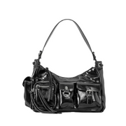 Harper Y2K Patent Leather Shoulder Bag - Black